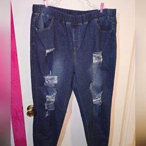 SHEIN Dark Blue Distressed Boyfriend Jeans